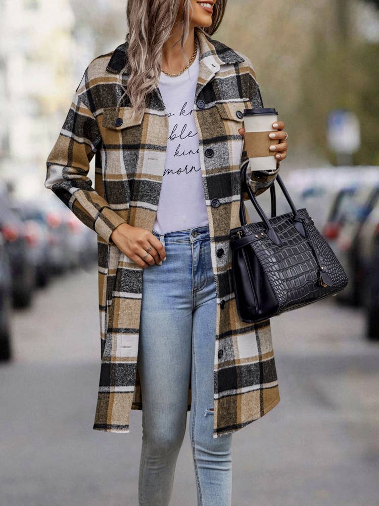 eLook - Wholesale Coat - Women's - SZ1-JK8211 Plaid Button Down Long Coat17