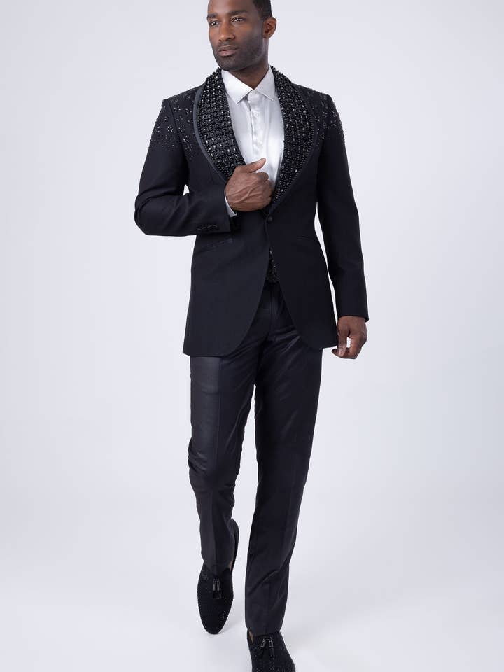 BARABAS - Wholesale Blazer - Heren - Blazer met bloemenprint en strass-revers voor heren 4EBL46