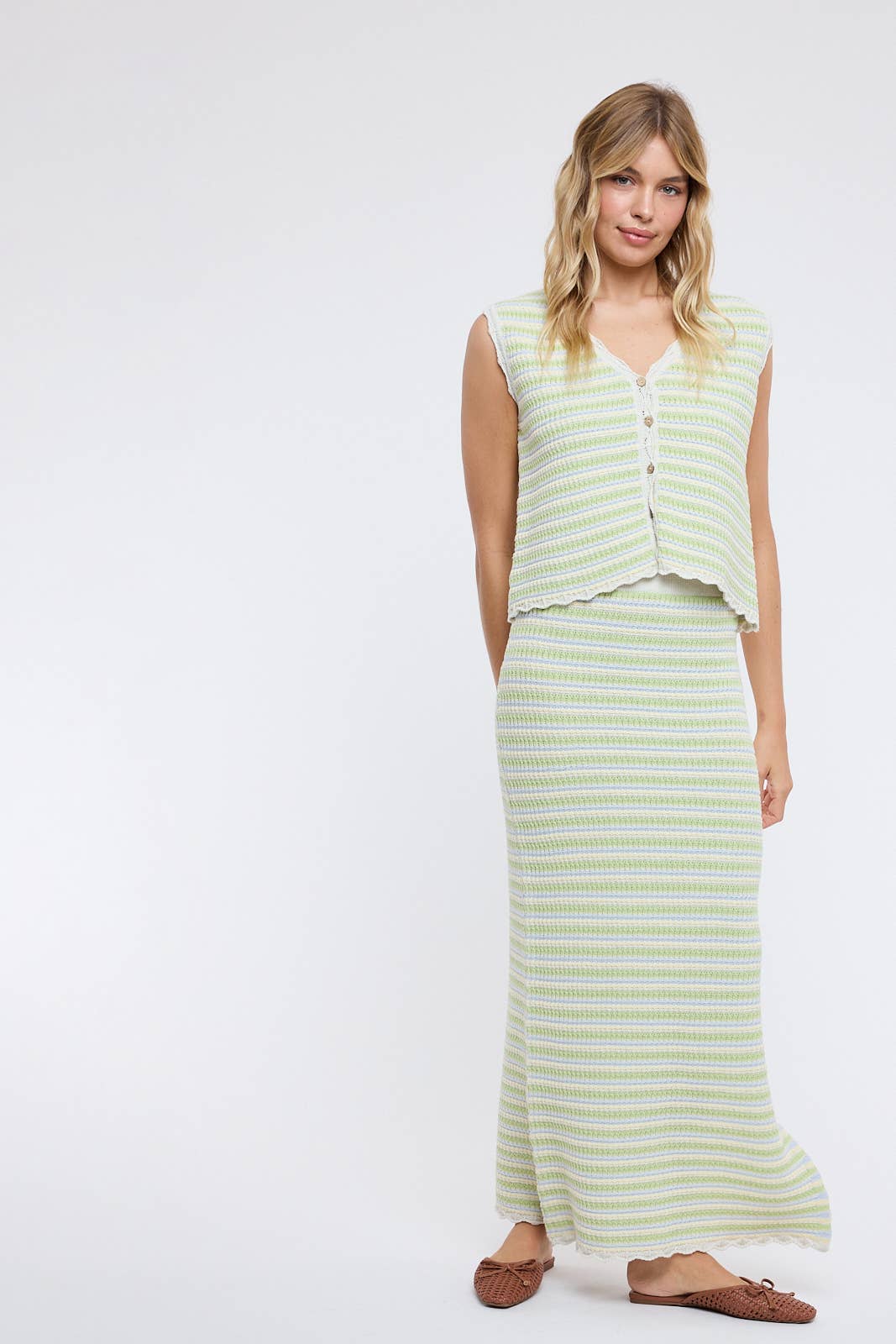 Wishlist Apparel - Wholesale Top & Skirt Set - Women's - MULTICOLOR STRIPED VEST AND SKIRT SET / WL25-116133