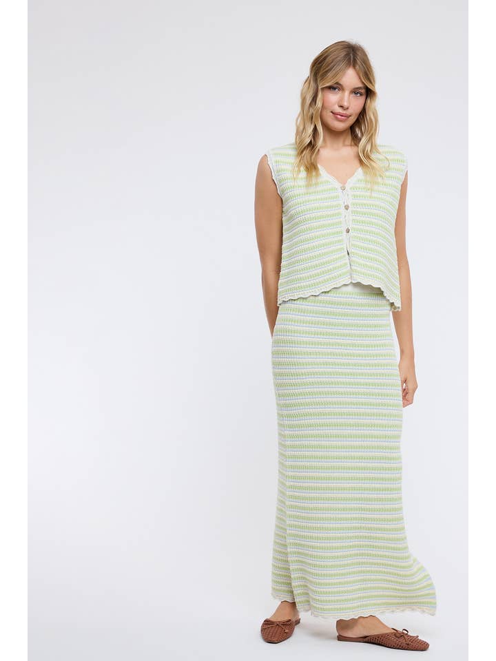 Wishlist Apparel - Wholesale Top & Skirt Set - Women's - MULTICOLOR STRIPED VEST AND SKIRT SET / WL25-116133