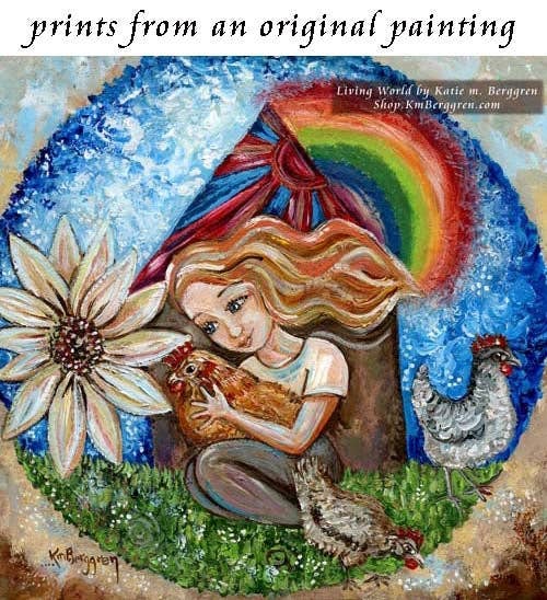 Katie m. Berggren art & design, LLC - Wholesale Art Print - Kids & Baby - Living World - Little Girl & Chickens Art Print1