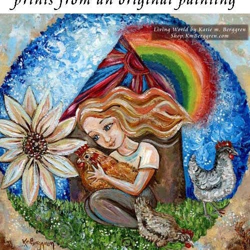 Katie m. Berggren art & design, LLC - Wholesale Art Print - Kids & Baby - Living World - Little Girl & Chickens Art Print1