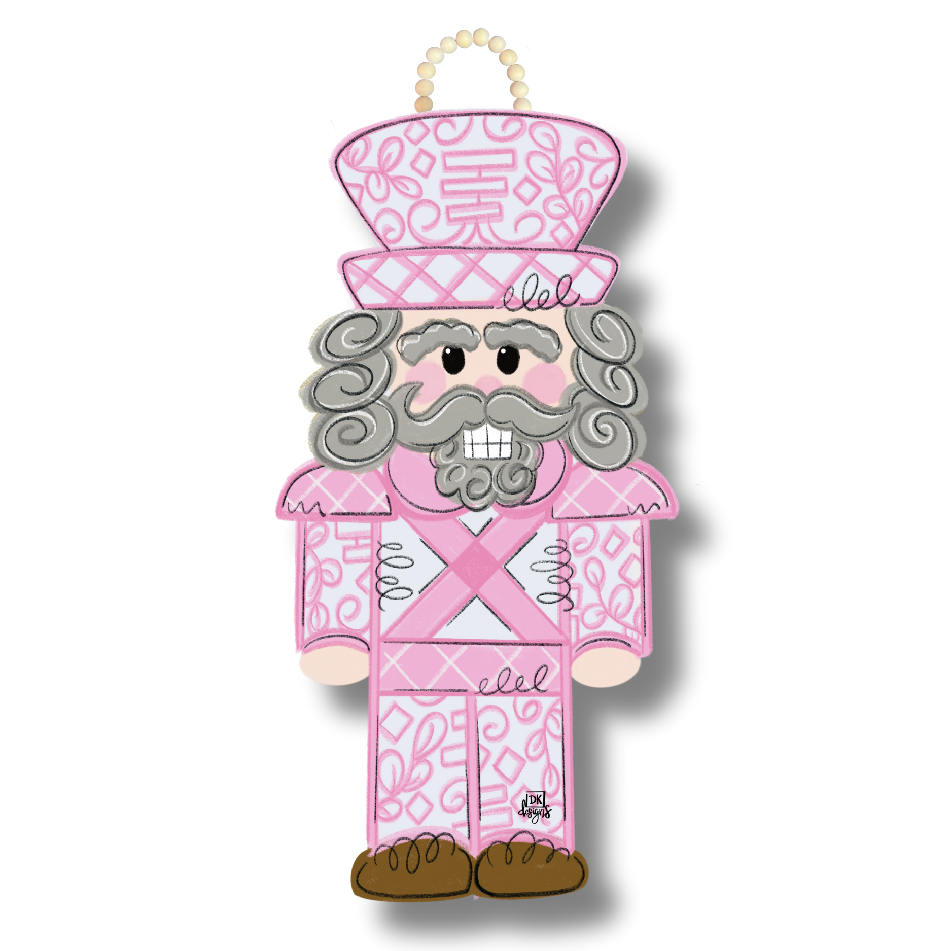 DK Designs Georgia - Wholesale Door Hanger - Pink Chinoserie Nutcracker Door Hanger0