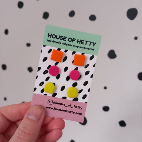 Neon brights geometric stud pack for wholesale by House of Hetty