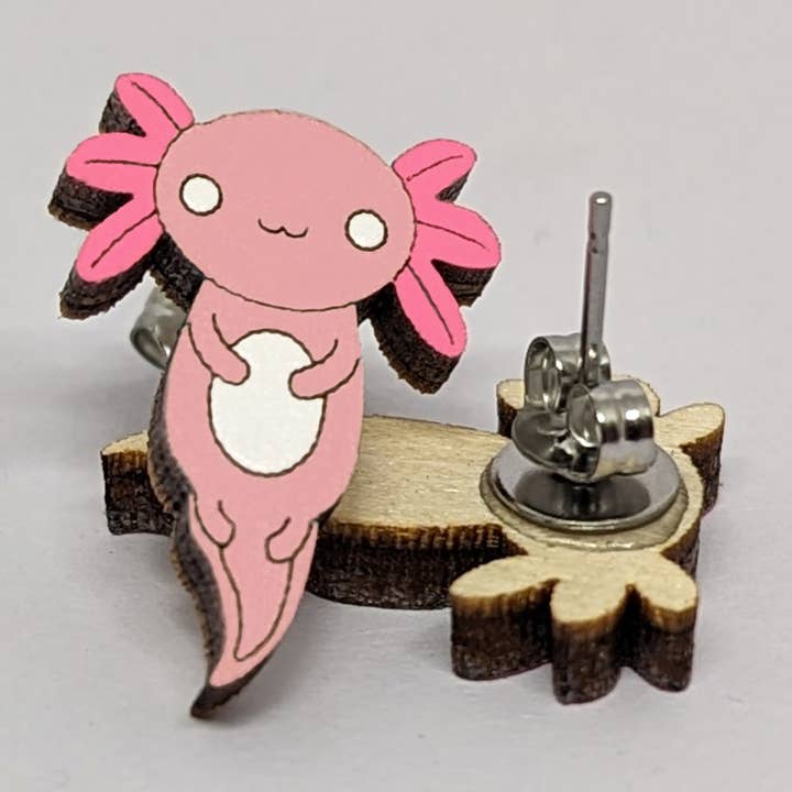 Axolotl Stud Handmade Earrings for wholesale by Unpossible Cuts