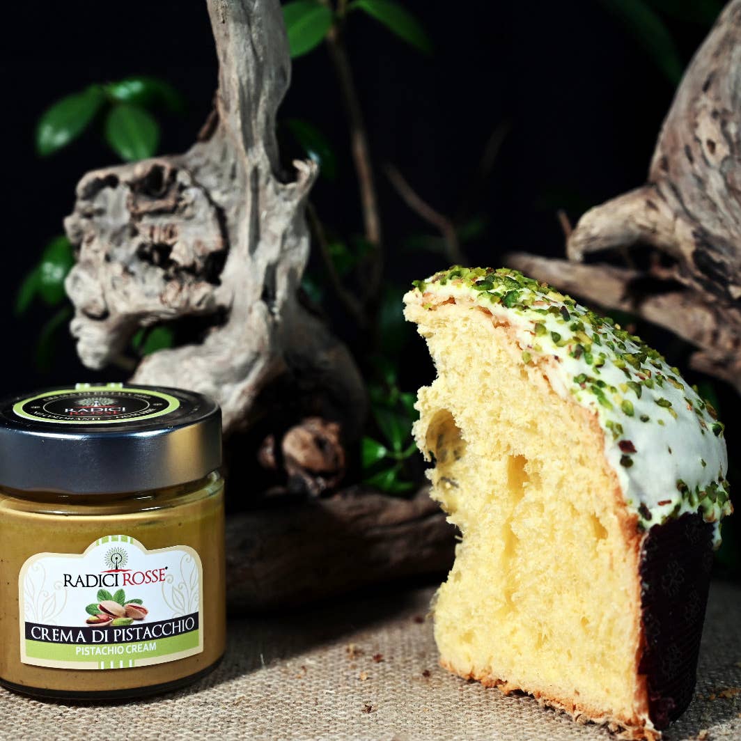 Radici Rosse - Vente Gâteau - Panettone à la pistache en boîte avec crème, 1 kg1