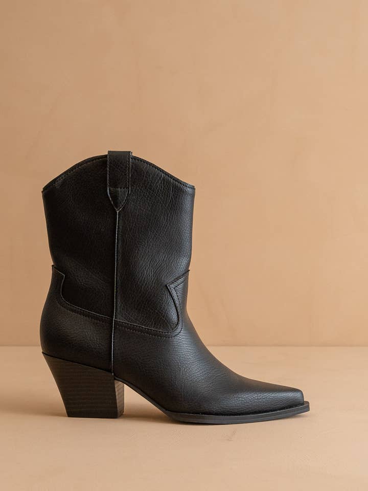 The Ames | Black Short Cowboy Booties for wholesale by OASIS SOCIETY