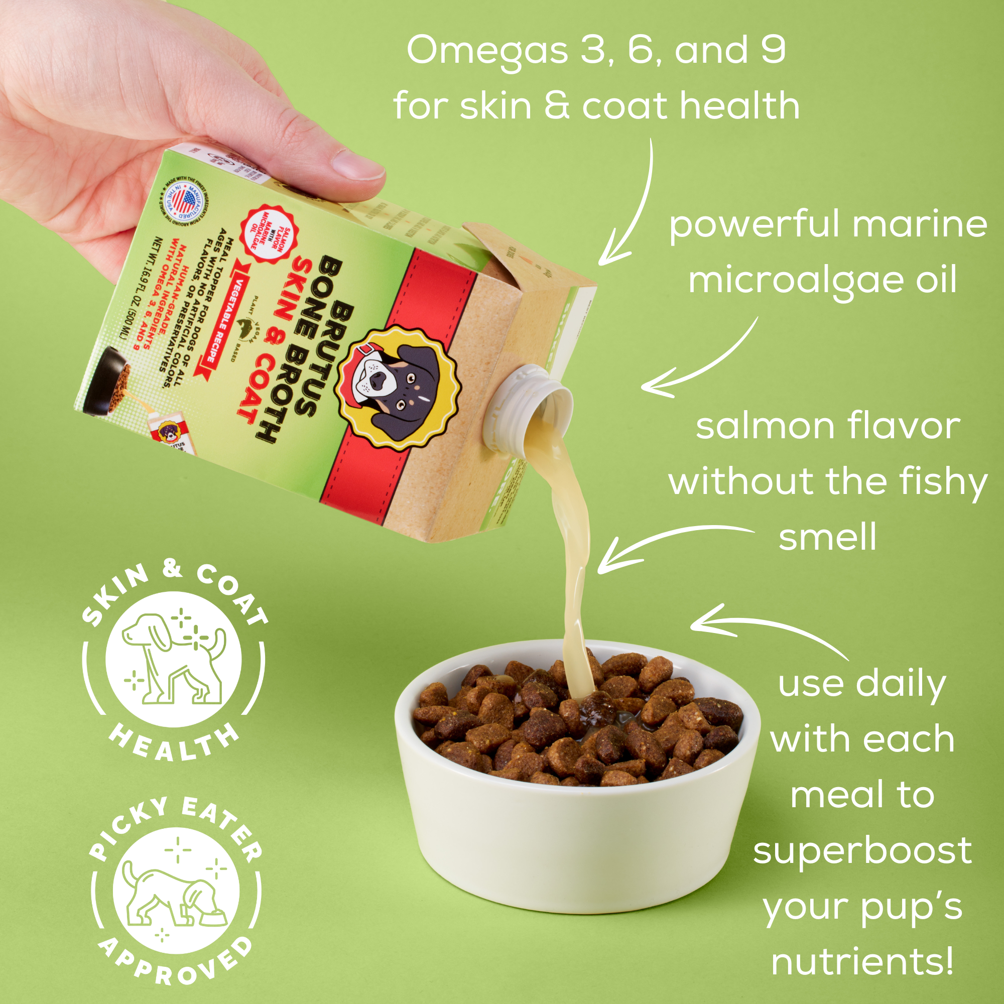Brutus Broth - Wholesale Pet Food - Dog - Mini Brutus Broth Skin & Coat Vegetarian Bone Broth (16.9oz)5