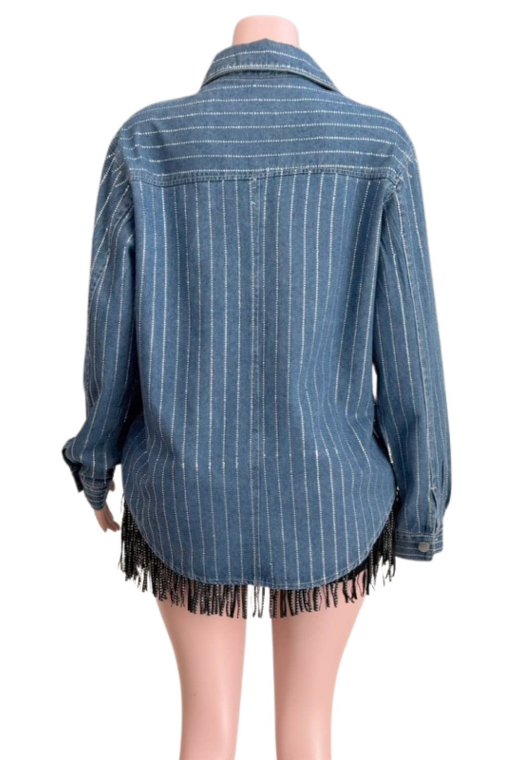 DENIM Chemise en denim NT1018A à rayures et strass partout avec boutons en vente sur Faire3