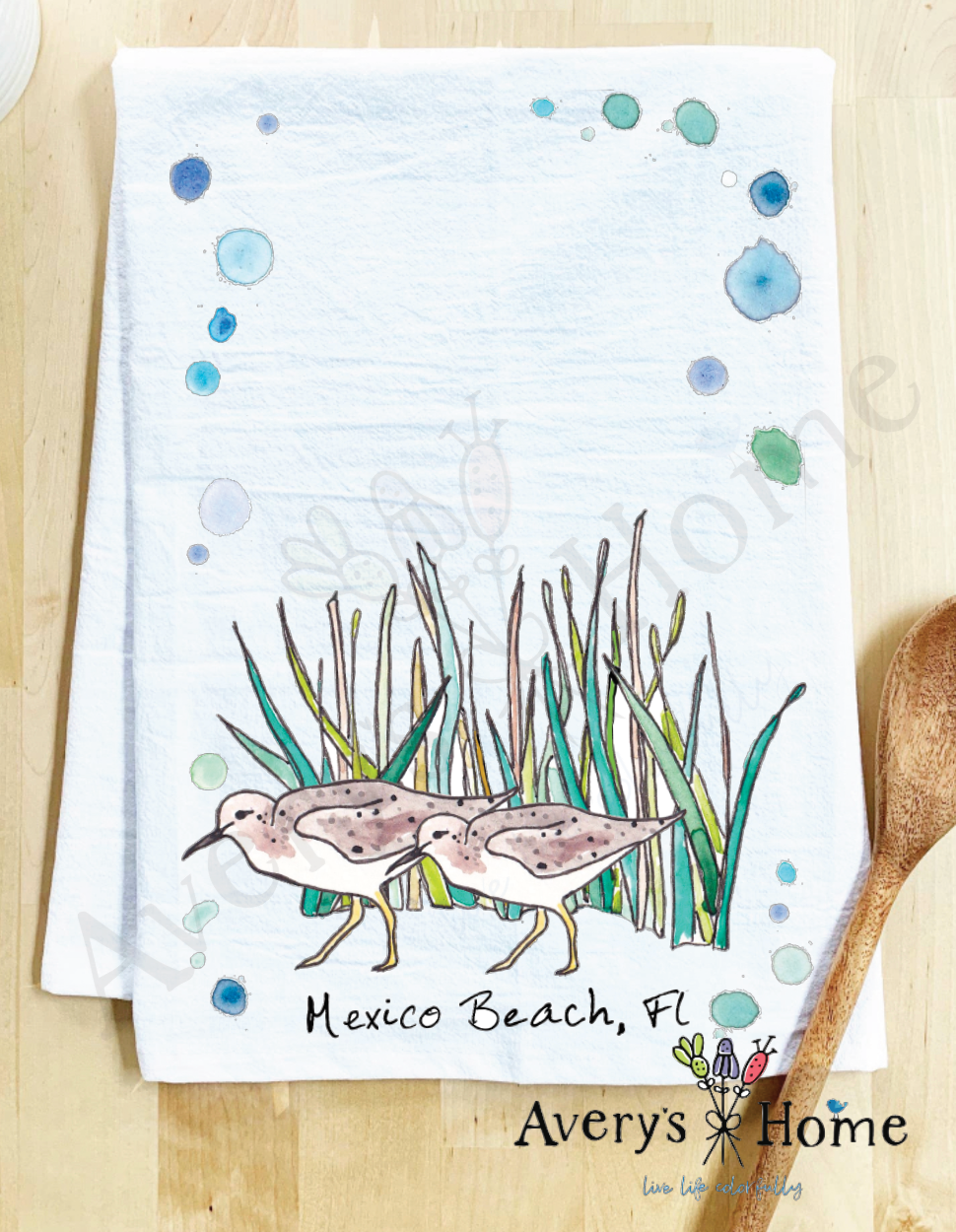 Avery's Home - Wholesale Tea Towel - Sandpipers with Beach Grass Bird Customizable Tea Towel5
