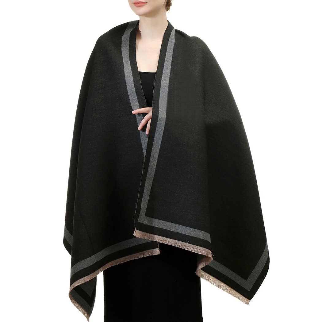 Fashion City - Wholesale Wrap - Women's - Reversible Oversized Border Cashmere Feel Shawl30