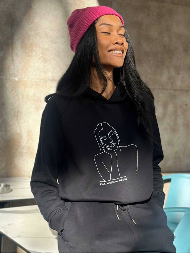 THEMIS Black Hoodie, Organic Cotton for wholesale by Leonor Roversi