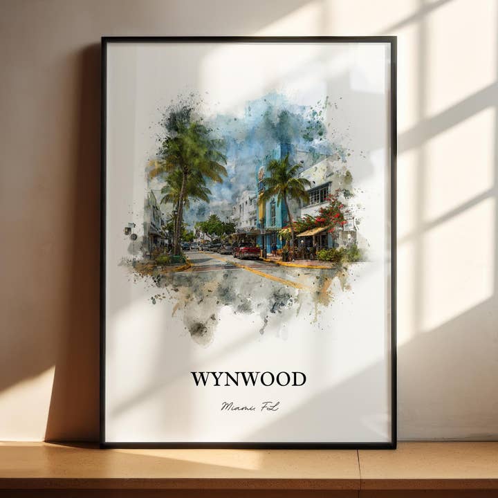 Art de Wynwood Miami, Impression de Wynwood, Art Aquarelle de Wynwood Miami, Cadeau de Miami Floride, Impression de Voyage à Miami, Affiche de Voyage, Cadeau de Pendaison de Crémaillère pour la vente par Premium Travel Art