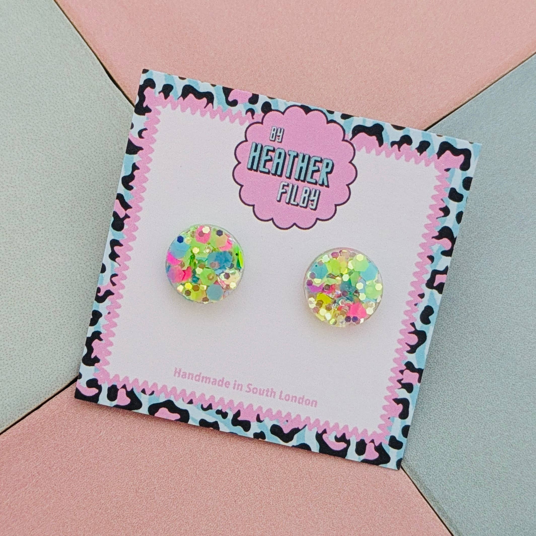 By Heather Filby – wholesale Stud/post earrings – Glitter Circle Stud Earrings (MORE COLOURS) - Best Seller14