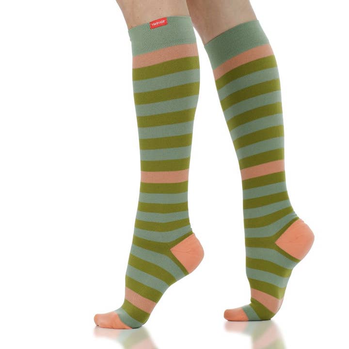 15-20 mmHg Nylon Compression Socks: Thick Stripe for wholesale by VIM & VIGR