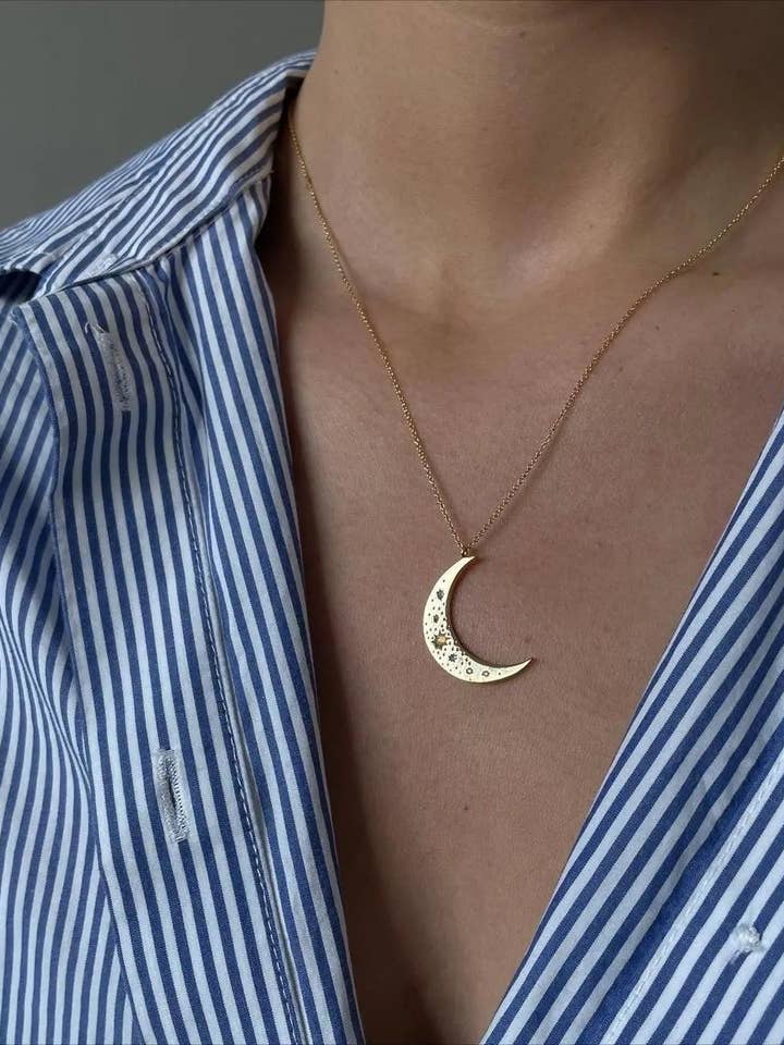 Crescent Moon Opal och Kristallstål 14K Guldhalsband för wholesale av HoopLa