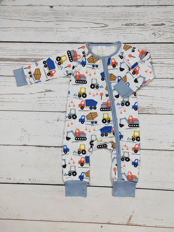 Boy Engineering Vehicles Zip Romper for wholesale by sassy kids palace