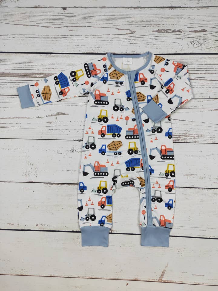 sassy kids palace - Wholesale Jumpsuit - Baby - Boy Engineering Vehicles Zip Romper