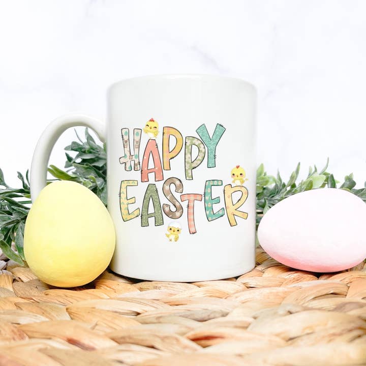 Happy Easter Coffee Mug With Eggs And Chickens for wholesale by Dazzle Design Diva