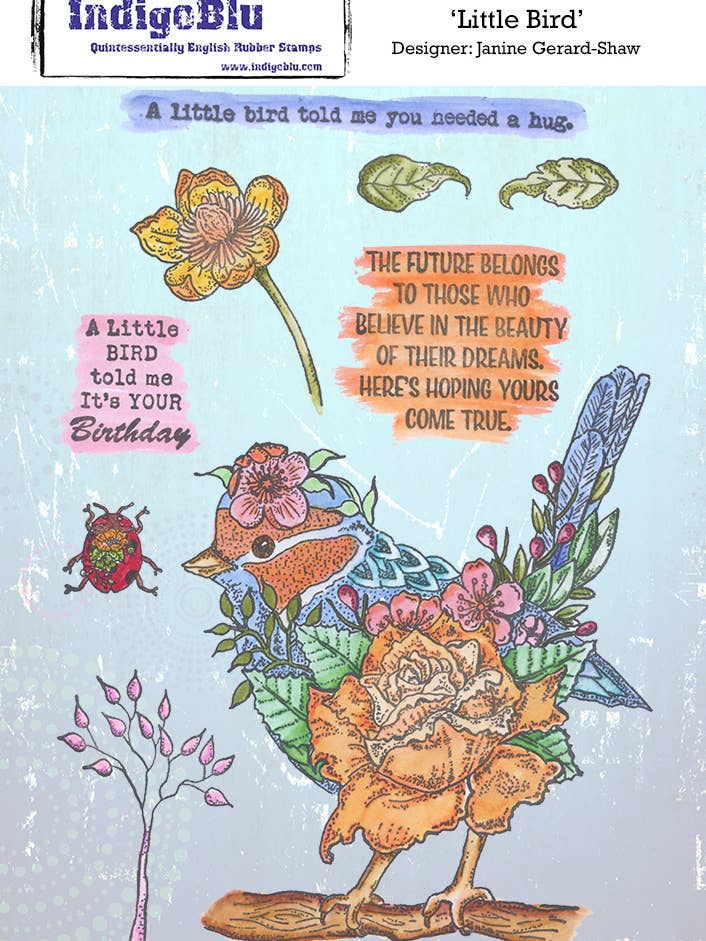 Tampon en caoutchouc rouge Little Bird au format A5 par Janine Gerard-Shaw pour la vente par IndigoBlu