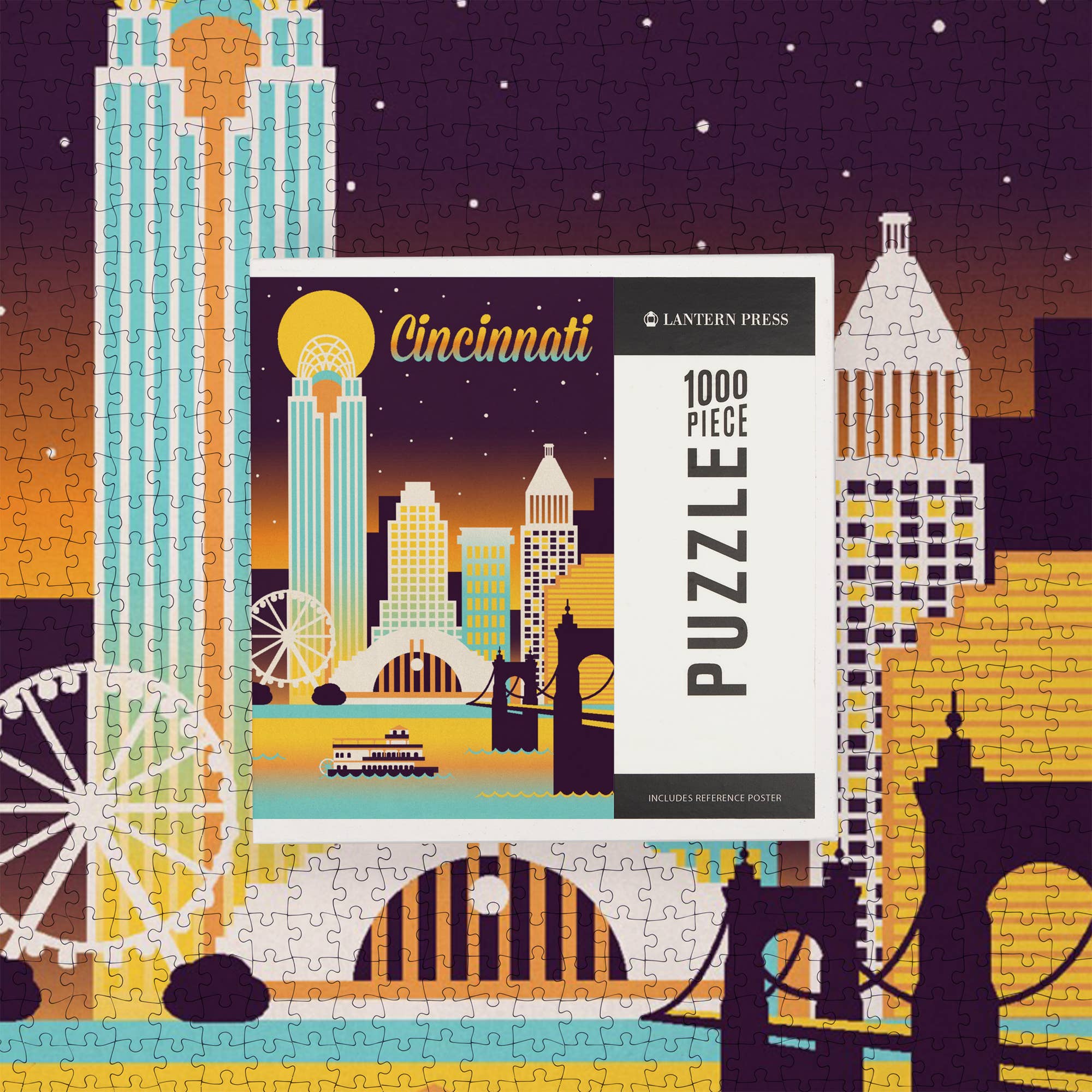 Lantern Press – wholesale Puzzle – Adult – 1000 PIECE PUZZLE Cincinnati, Ohio, Retro Skyline Chromatic6