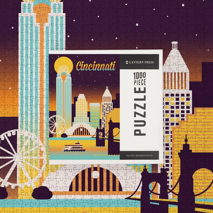 Lantern Press – wholesale Puzzle – Adult – 1000 PIECE PUZZLE Cincinnati, Ohio, Retro Skyline Chromatic6