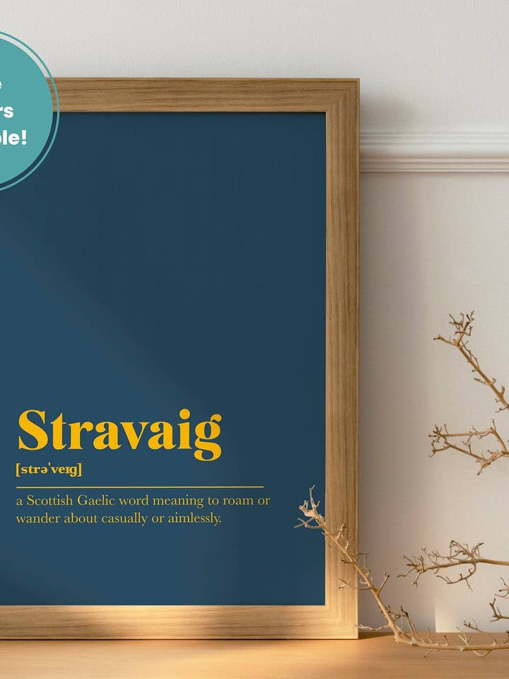 Stravaig Adventure Wander Travel Gaelic Dictionary UNFRAMED PRINT for wholesale by Kalloway Design