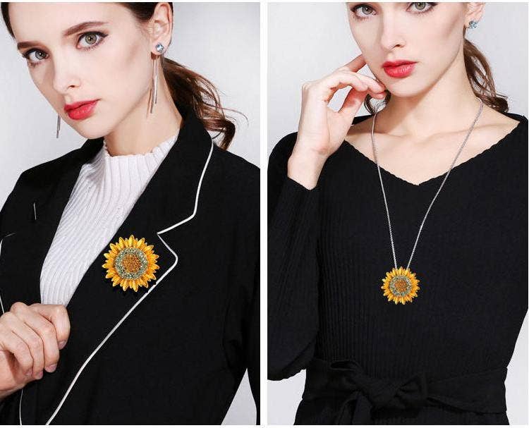 Girasole Spilla a Forma di Girasole Brillante Placcata in Oro con Strass in vendita all'ingrosso su Faire4