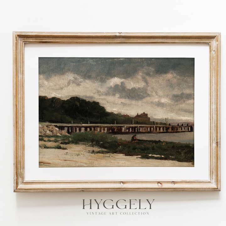 Peinture à l'huile ancienne | Moody Coast Landscape Art Print L130 pour la vente par Hyggely US
