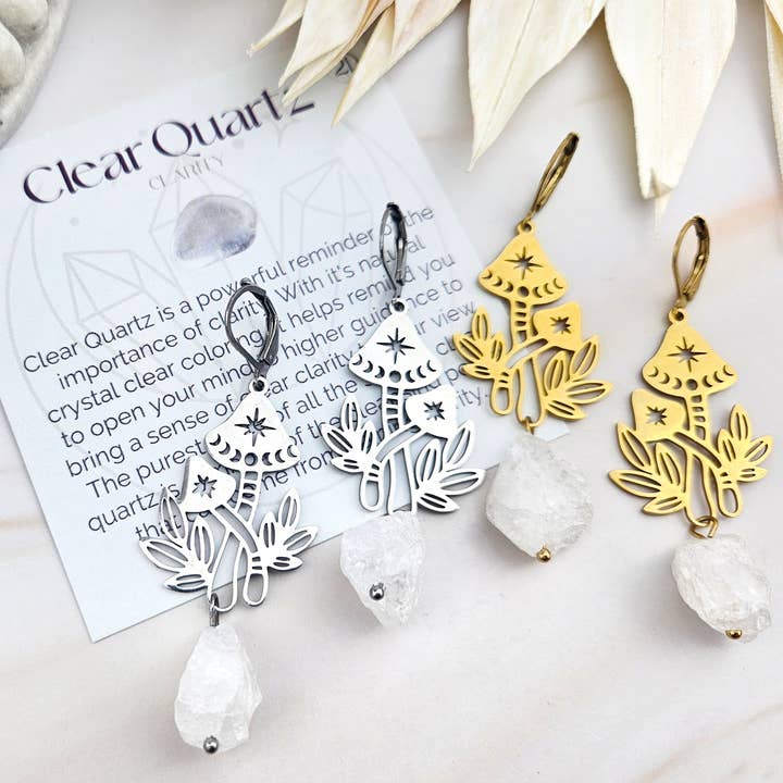 Rå ædelsten champignonøreringe - klar kvarts/klarhed for engroshandel hos WonderLight Jewelry