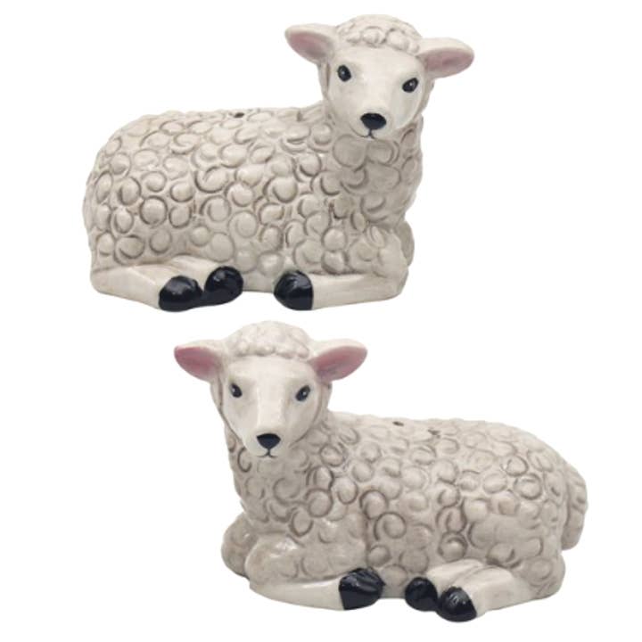 Sheep design ceramic Salt & Pepper cruet set by Lesser & Pavey, boxed for wholesale by Animal Crackers