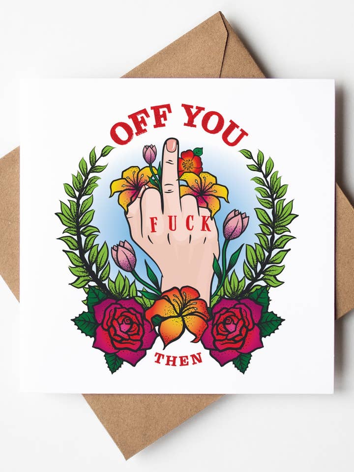 "Off You Fuck" Tatoveringskort (Pakke med 6) for engroshandel hos Sweary Card Lady