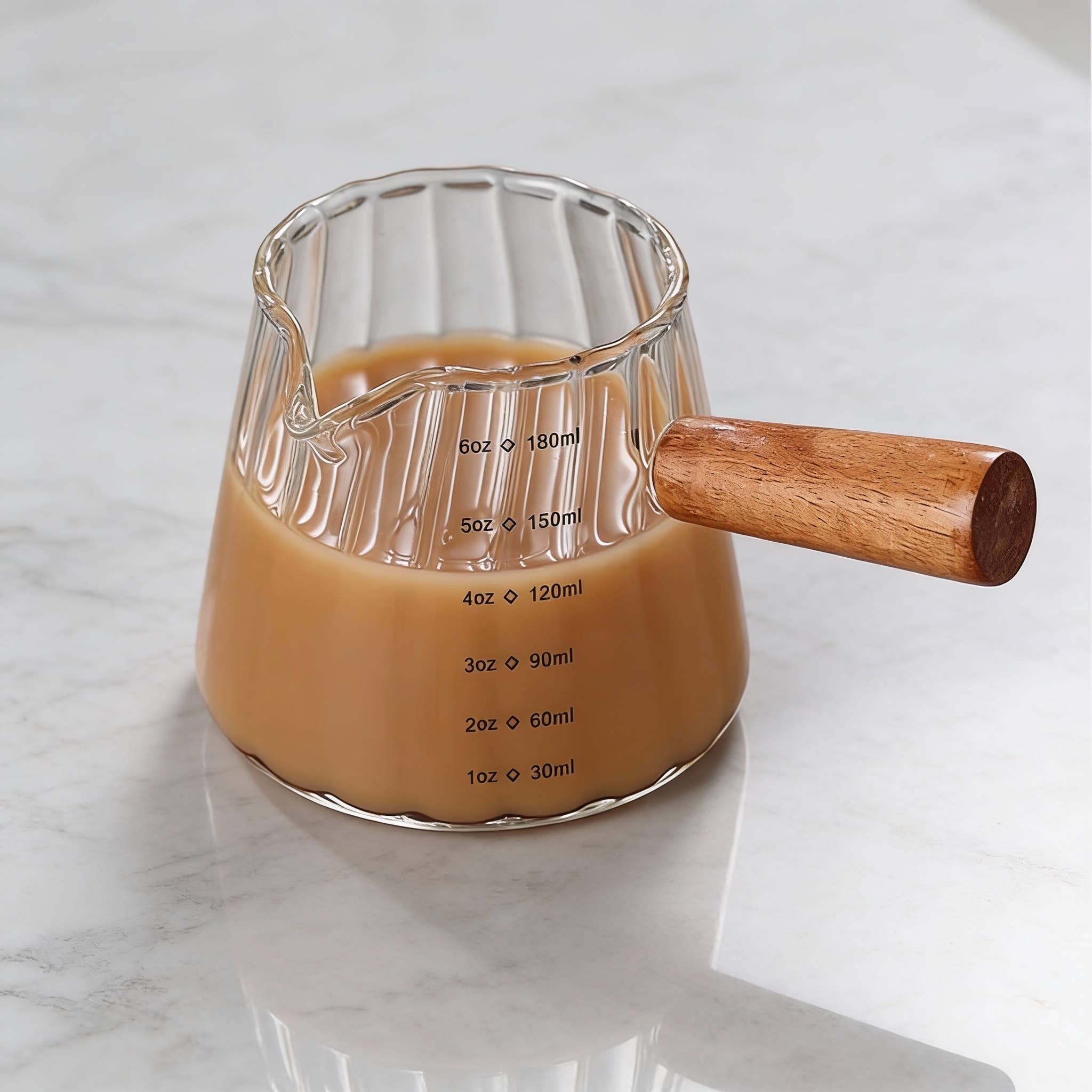 Kiyo Home - Wholesale Measuring Cup - Milk Froth Glass | Borosilicate Glass Cup with Wooden Handle9
