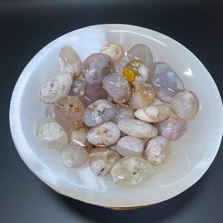 Crystal Deal· Wholesale Crystals & Gifts – wholesale Andlig sten/kristall – Blomsteragat trumlade stenar, 2 påsar (1 lb)2