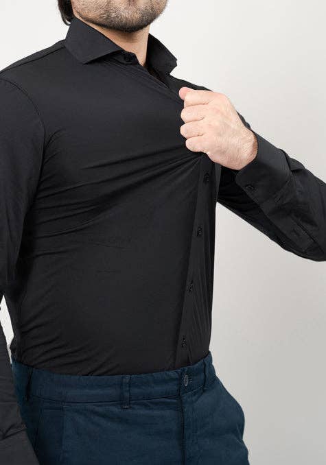 BRISK - Wholesale Shirt - Men's - Black Performance 4 Way Super Stretch Shirt - Wrinkle Free2