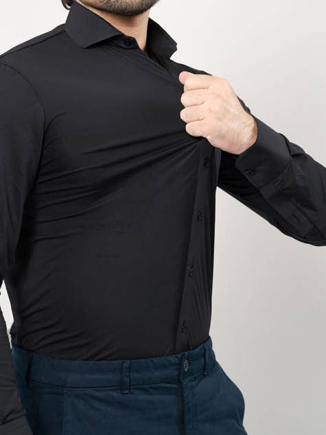 BRISK - Wholesale Shirt - Men's - Black Performance 4 Way Super Stretch Shirt - Wrinkle Free2
