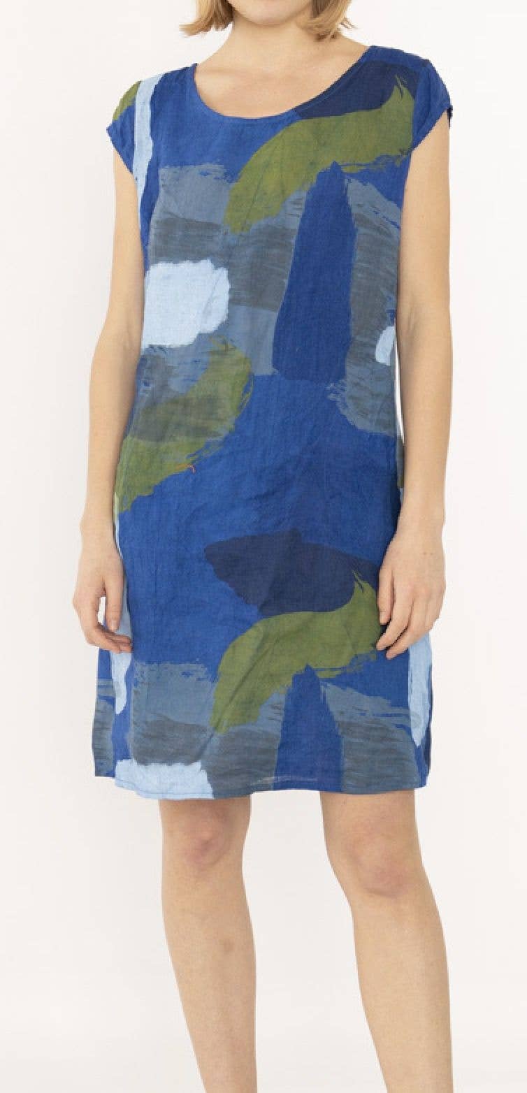 Happy look - Wholesale Dress - Women's - Short sleeve abstract printed linen short dress 20