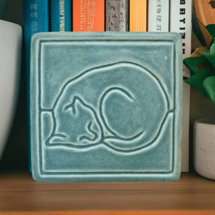 Whistling Frog Tile Inc. - Wholesale Wall Tile - Line Cat Art Tile minimalist art cat sleeping porcelain