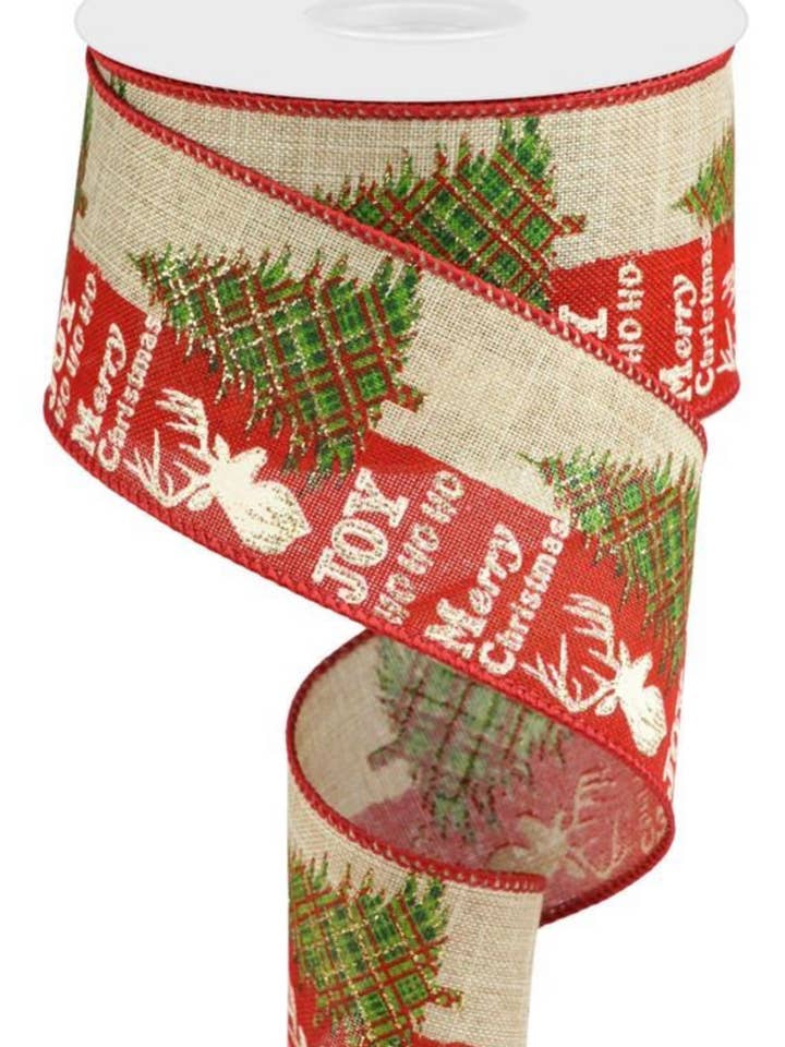 2.5"X10YD GLTR MERRY CHRISTMAS/TREE/DEER CREAM W/RED/GREEN/GOLD (AD) for wholesale by Waterman's Loft Inc.