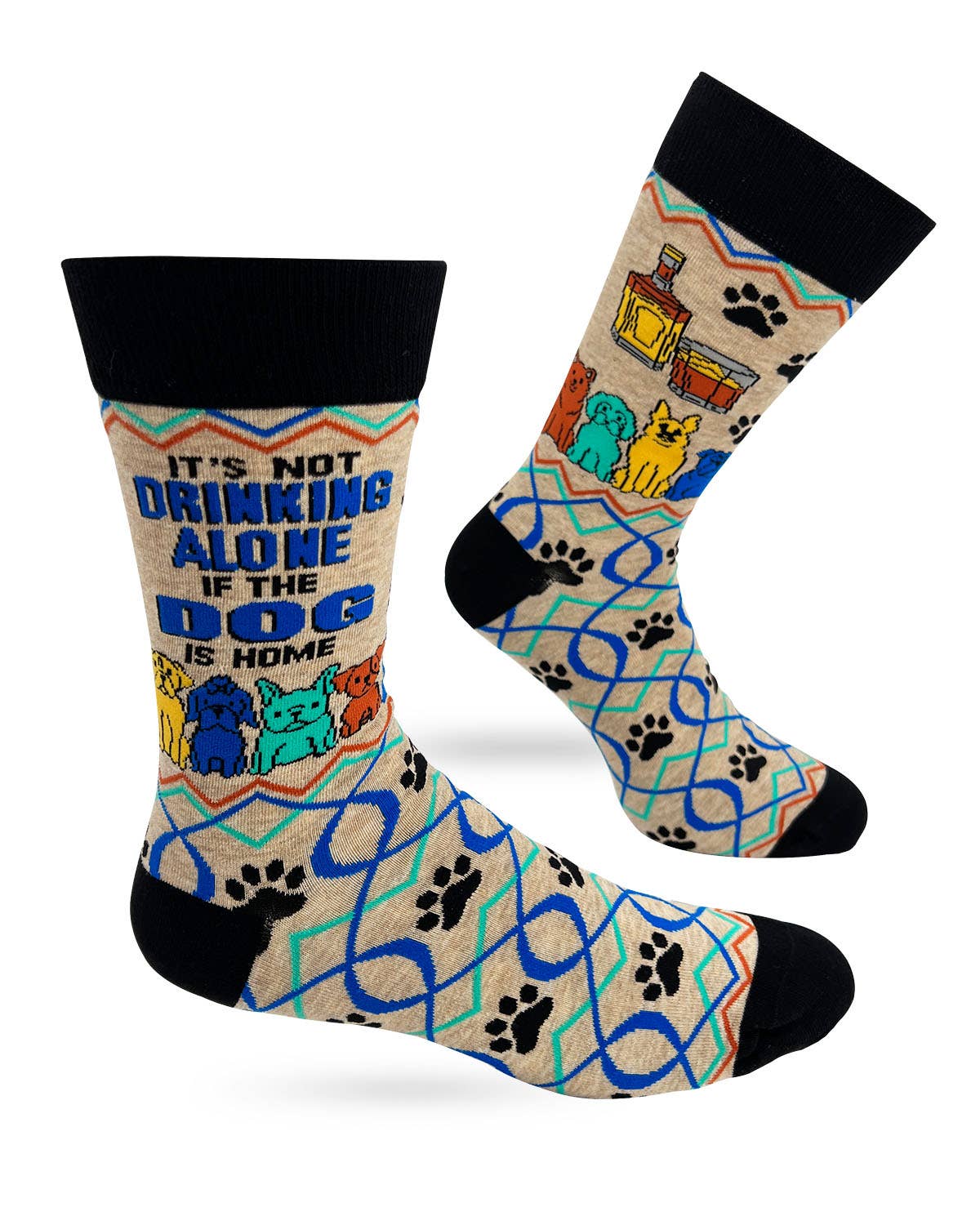 It’s Not Drinking Alone if the Dog is Home Men's Novelty Crew Socks for wholesale by Fabdaz