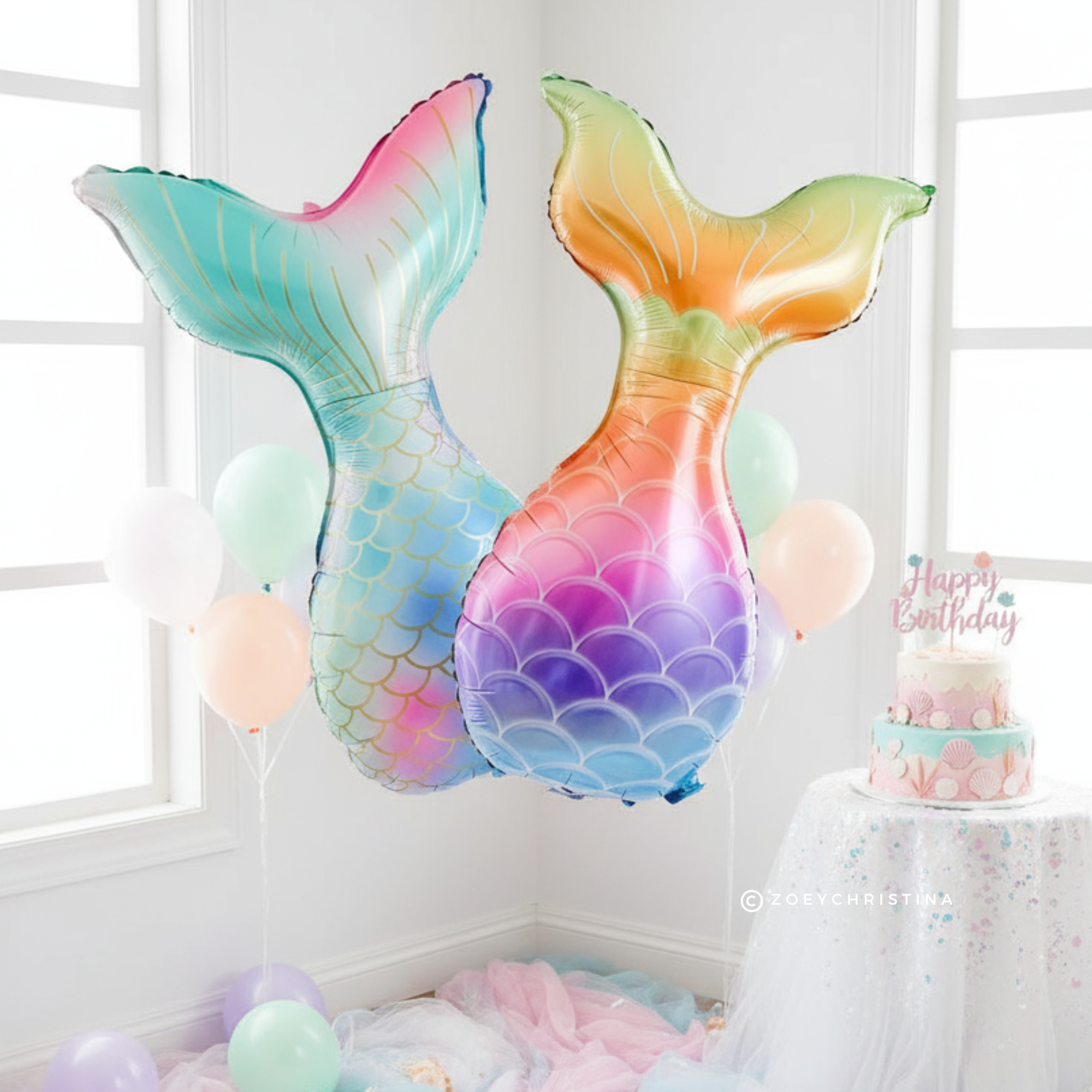 Zoey Christina - Vente Ballon - Ballons en aluminium queue de sirène – Pastel iridescent et arc-en-ciel3