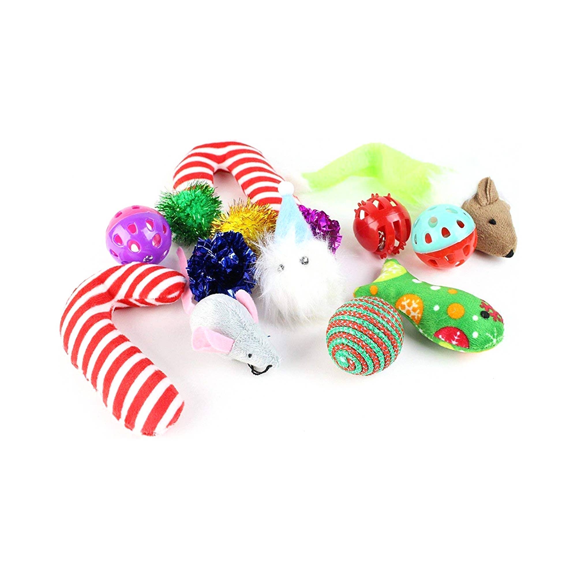 Midlee Designs – Engroshandel Legetøjssæt - Kat – Midlee Christmas Strømpe Cat Toy Gavesæt (14 Legetøj)2