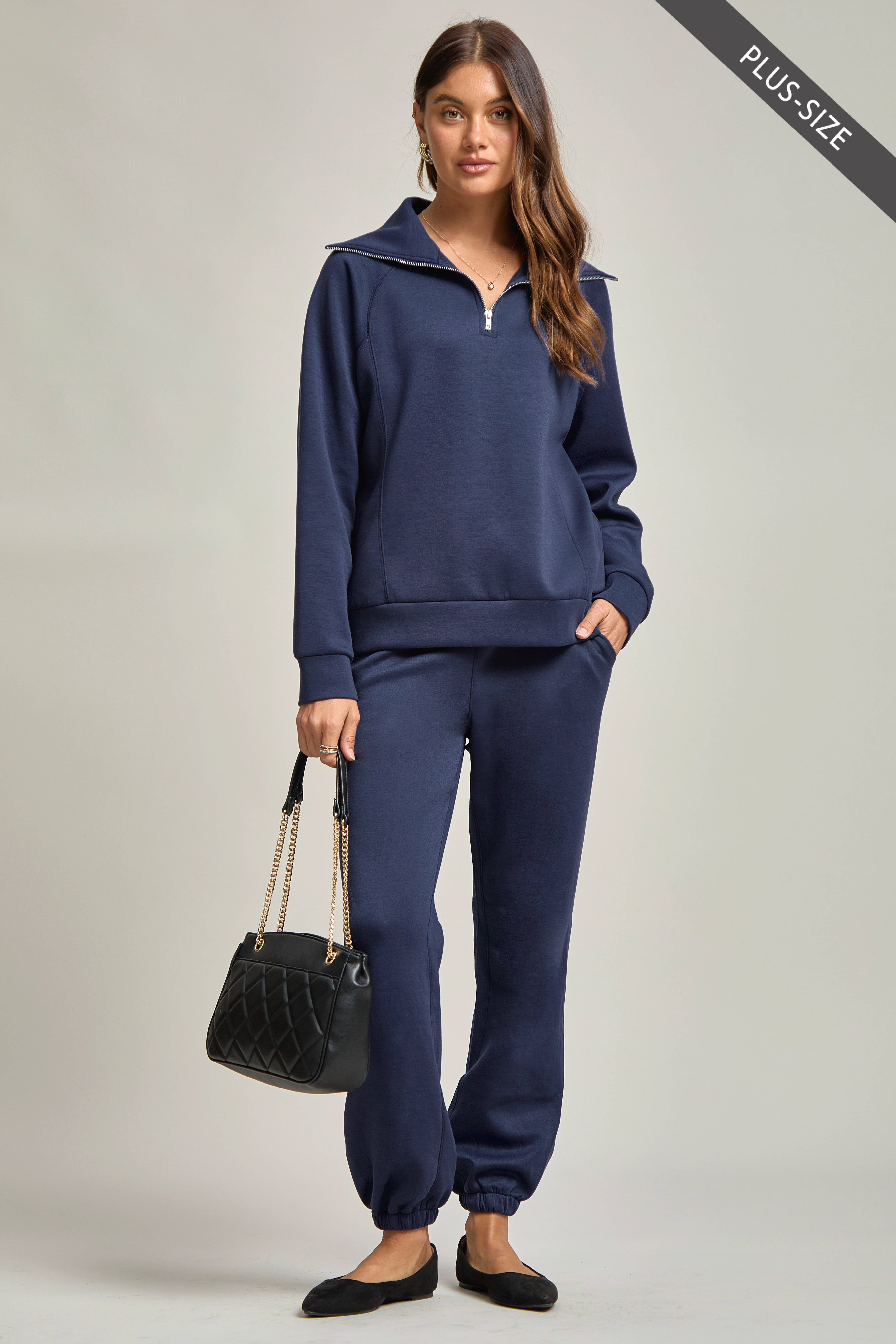 Dear Scarlett - Wholesale Lounge Set - Women's - PLUS SIZE Quarter Zip Pullover + Jogger Modal Travel Set33