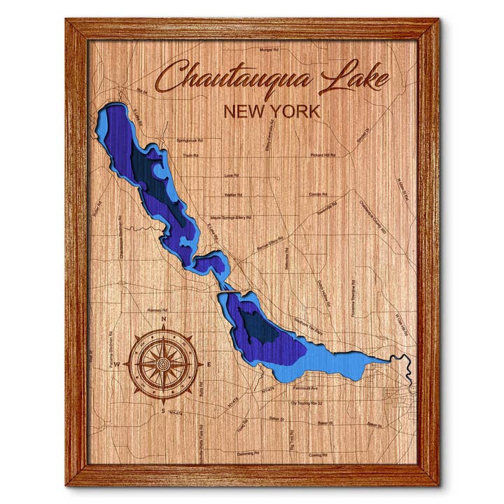 Mappa della Profondità del Lago Chautauqua - Decorazione per Casa e Pareti per la vendita all'ingrosso da parte di Premier Gifts and More