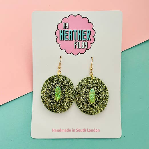 By Heather Filby - Wholesale Dangle Earrings - Kiwi Glitter Resin Earrings
