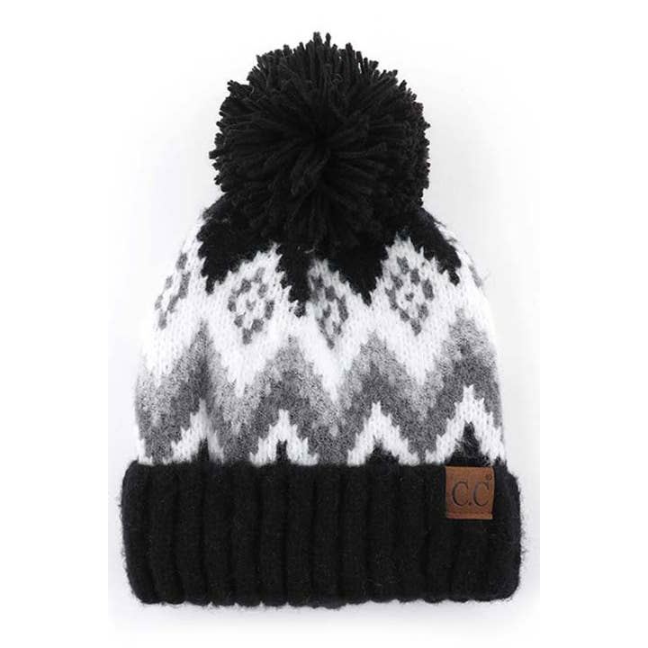 Hana - Wholesale Beanie – Women's - C.C Soft Aztec Pattern Beanie With Knit Pom