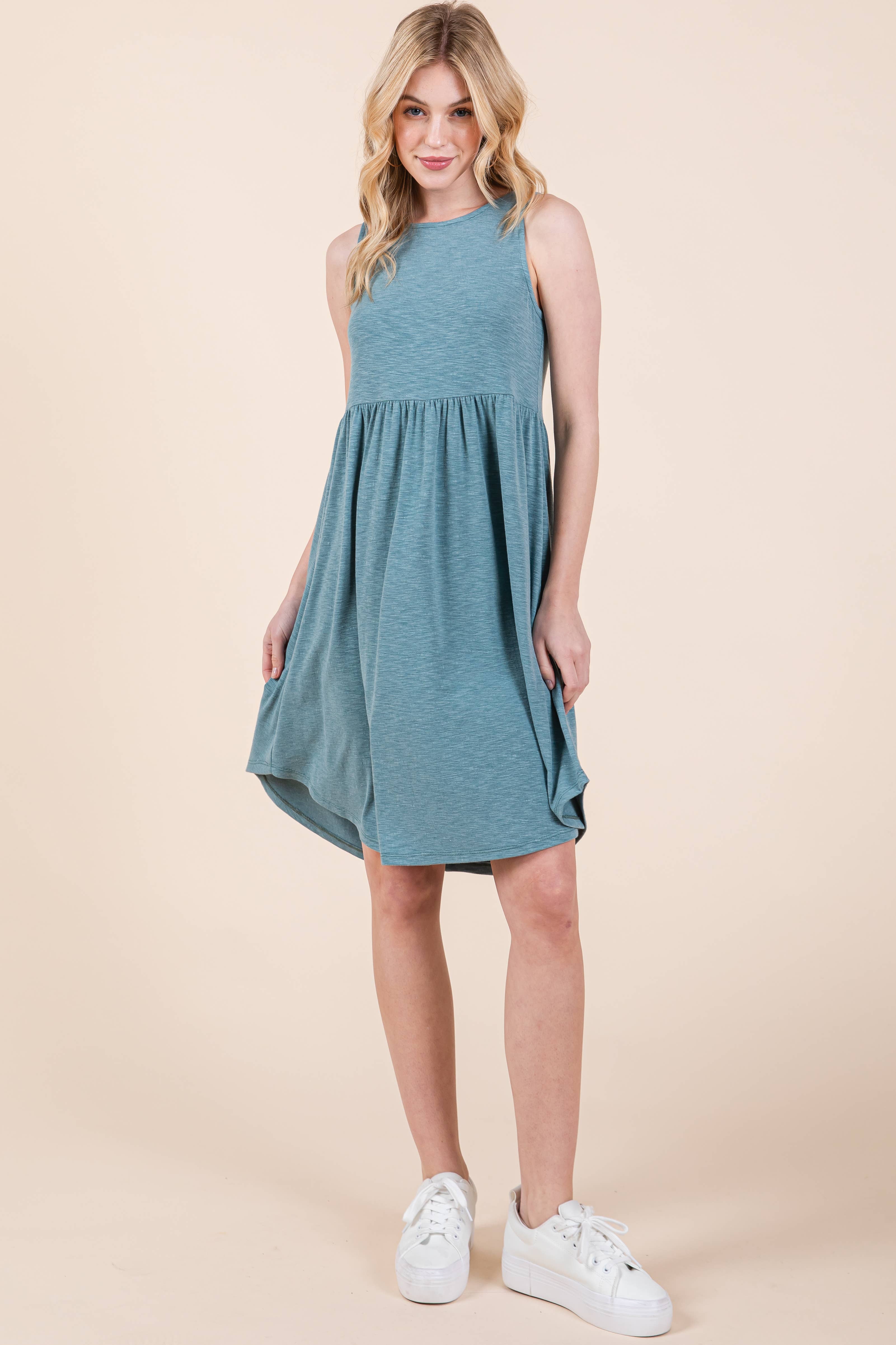 Emerald Collection - Wholesale Dress - Women's - ETK-9342-PL Plus Size Solid Babydoll Sleeveless Knee Dress8