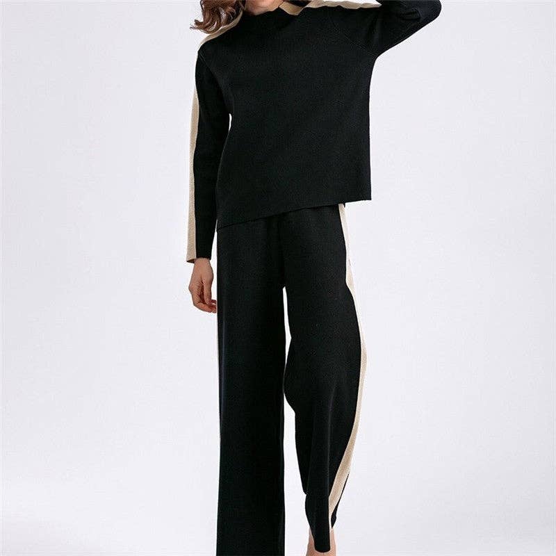 FurDecoration - Vente Ensemble de vêtements d'intérieur – femme - Ensemble de jogging avec pull à col rond et blocs de couleur7