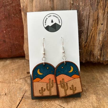 Desert Night Cactus Dinglende Øreringe Træ for engroshandel hos Timber Top Creations