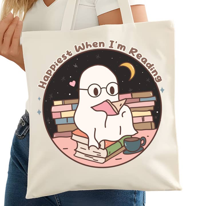 Am glücklichsten, wenn ich lese Buchige Tragetasche – Lese-Tasche für Buchliebhaber – Buchleser-Tasche - Romance-Leser-Tasche - Buchladen für den Großhandel von Purely Bookish